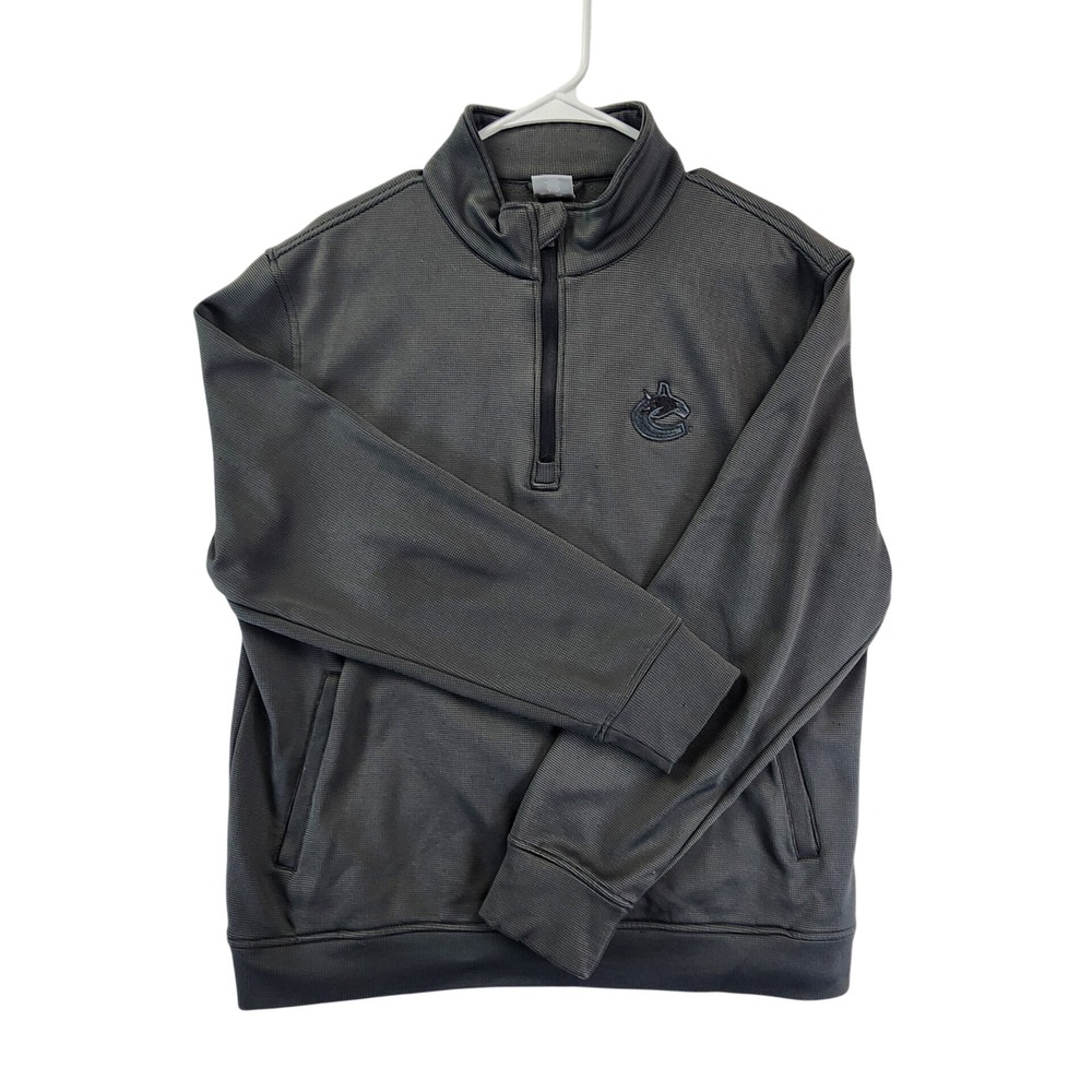 Levelwear Mens Large Gray Vancouver Canucks NHL Quarter Zip Waffle Knit Pullover
